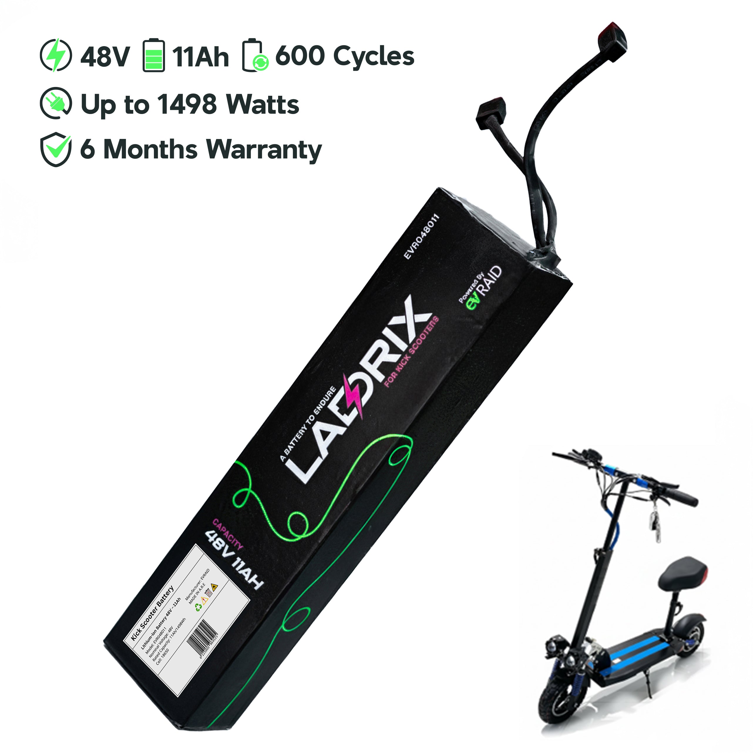 LADRIX Lithium Battery for Kick Scooters 48V — 11Ah